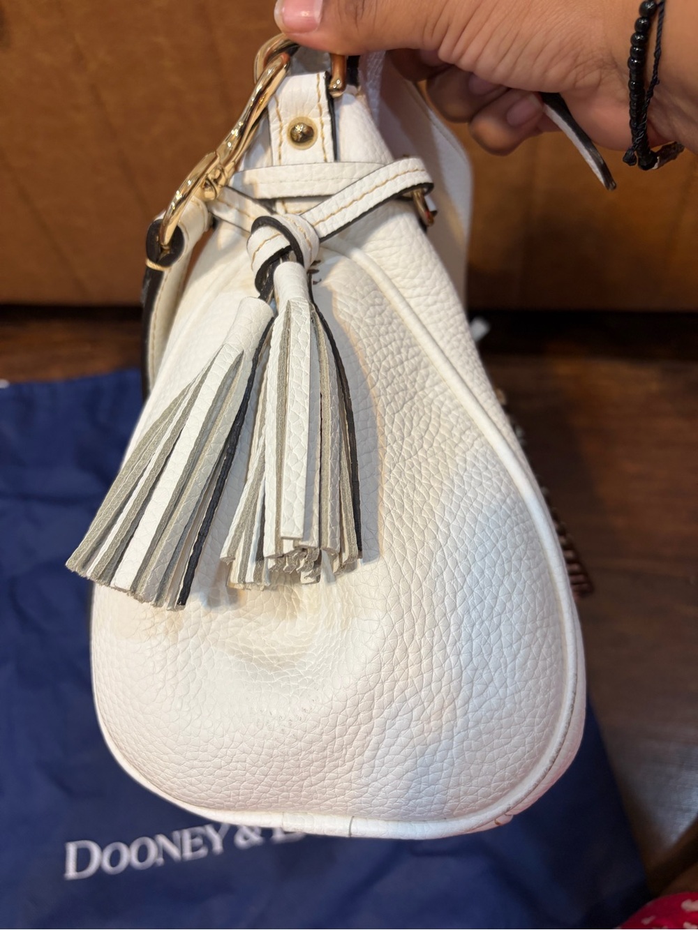 Dooney & Bourke White Pebble Leather Satchel with Gold Hardware - Picture 6 of 14